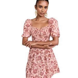 BB Dakota Floral Cotton Candy Mini Dress Pink Size XL Puff Sleeve Smocked